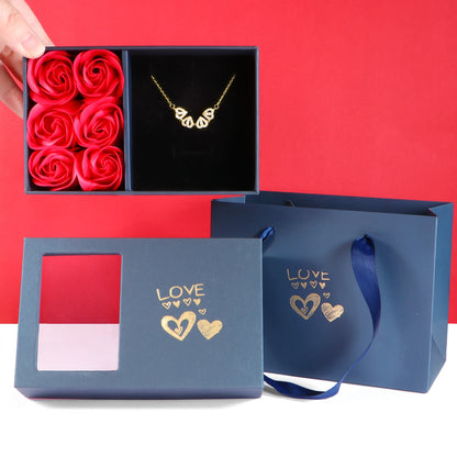 Luxury 6 Rose Box Four Leaf Clover Pendant Necklace for Women Crystal Heart Magnetic Necklaces Mother'S Day Gift